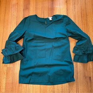 J. Crew  3/4 Ruffle Sleeves Blouse Green Size 00 (f6